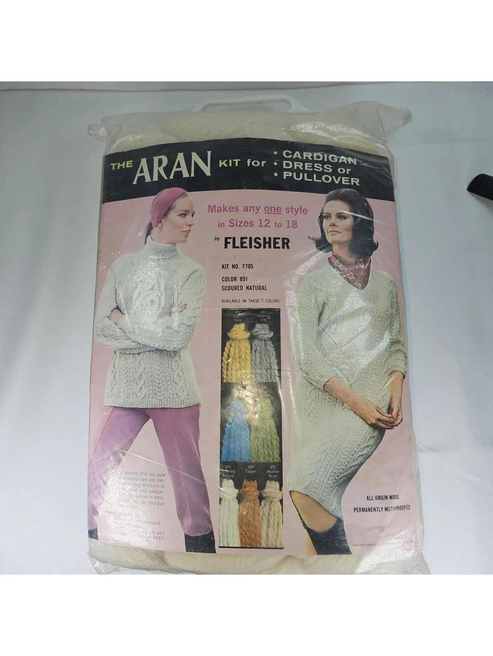 Vintage FLEISHERS Ivory White Wool Knitting Kit Cardigan Dress Size 12-18 New!